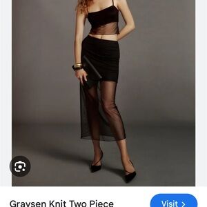 Reformation Graysen Knit Black Sheer Two-Piece Skirt Set